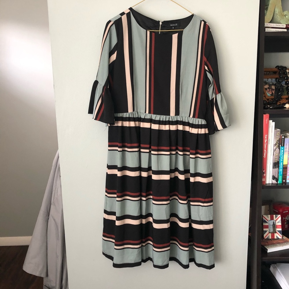 Striped Roolee Midi Dress with Bell Sleeves
